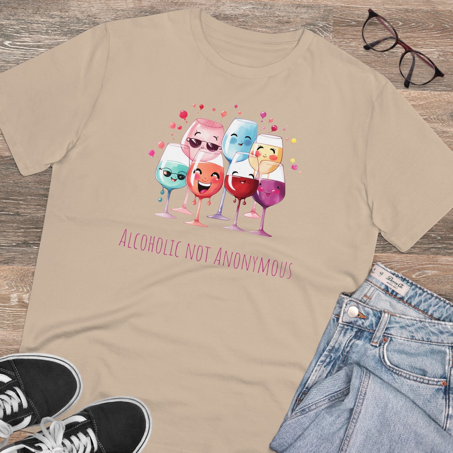 Eco-Friendly 'Alcoholic Not Anonymous' T-Shirt - Kawaii Wine Party Design, Unisex