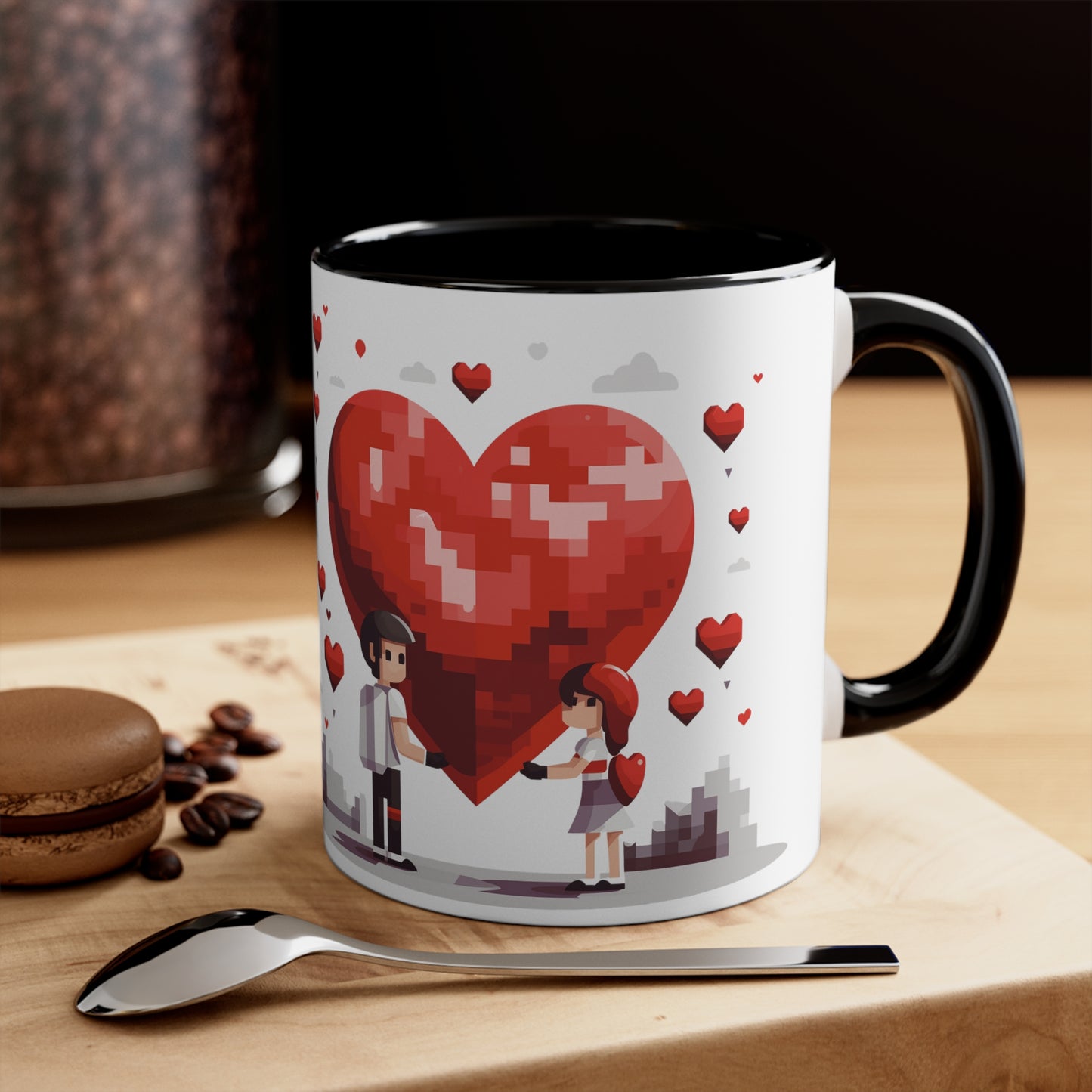 Retro Love Cup - 8-Bit Heart Mug, 11oz Bicolor - Valentine's Day