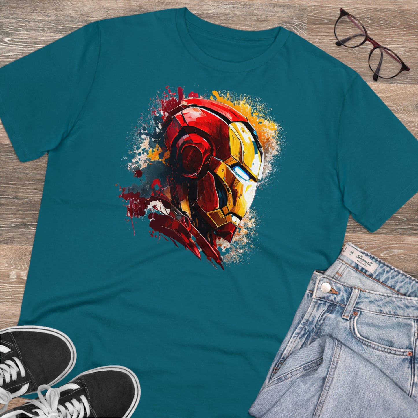 Iron Man in Watercolor Style Eco-Friendly Unisex T-Shirt - Add Some Unique and Sustainable Style to Your Wardrobe