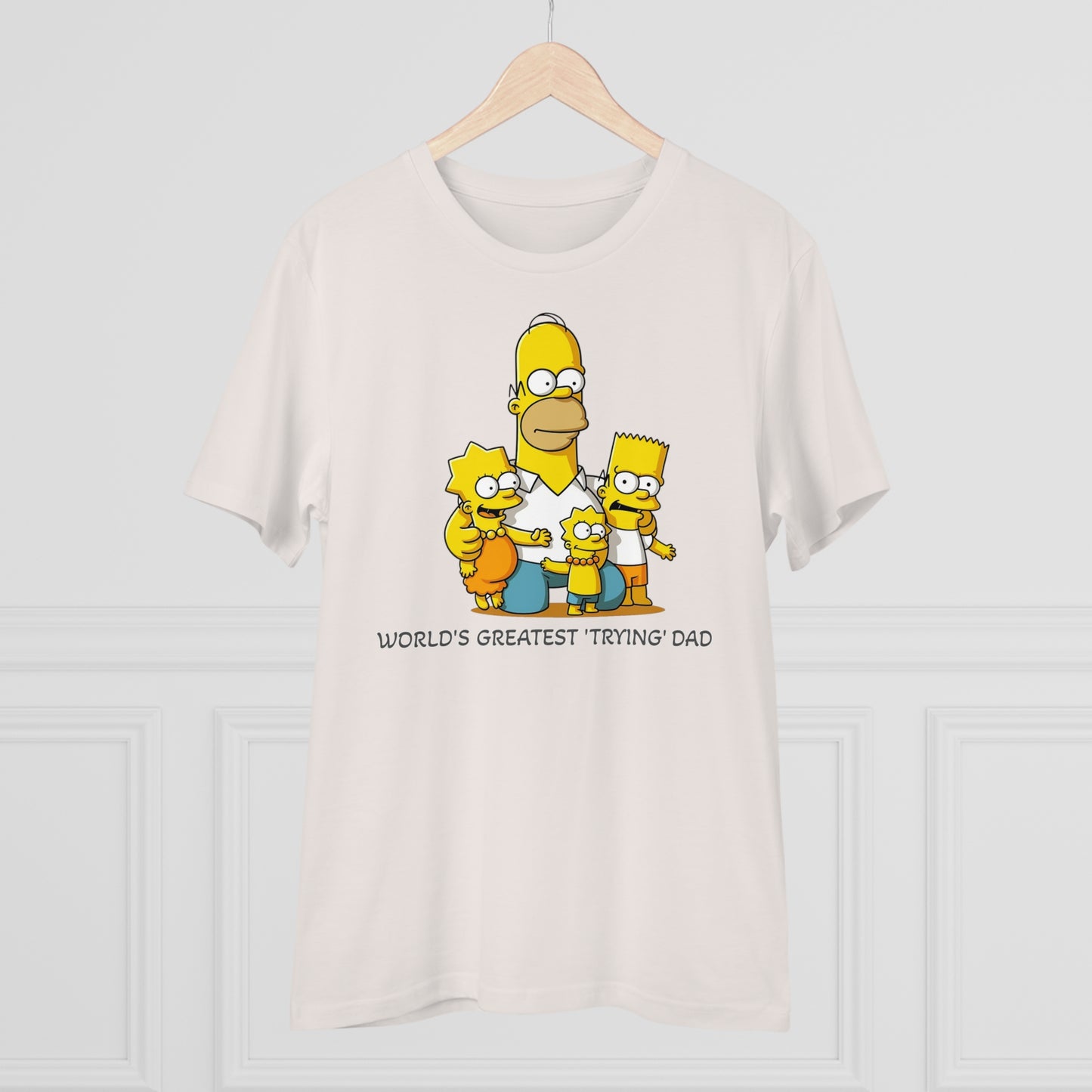 World's Greatest Trying Dad - Unisex Eco-Friendly T-Shirt - Celebrate Father's Day with Cute Homer Simpson and His Kids