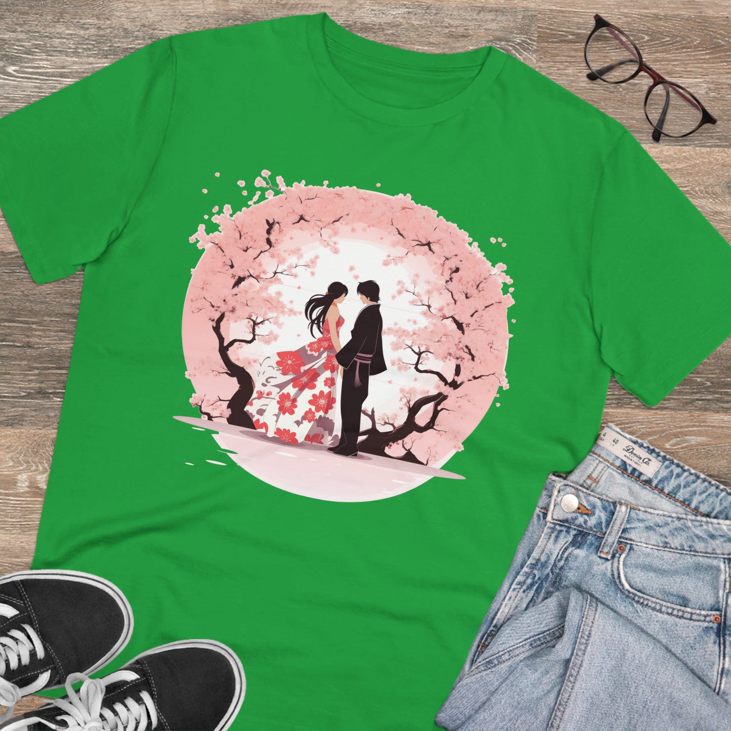 Cherry Blossom Romance T-shirt - Japanese Couple Design - Valentine's Day Special