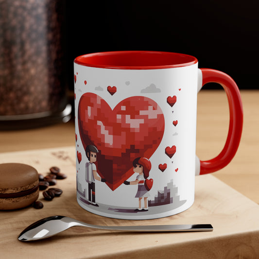 Retro Love Cup - 8-Bit Heart Mug, 11oz Bicolor - Valentine's Day