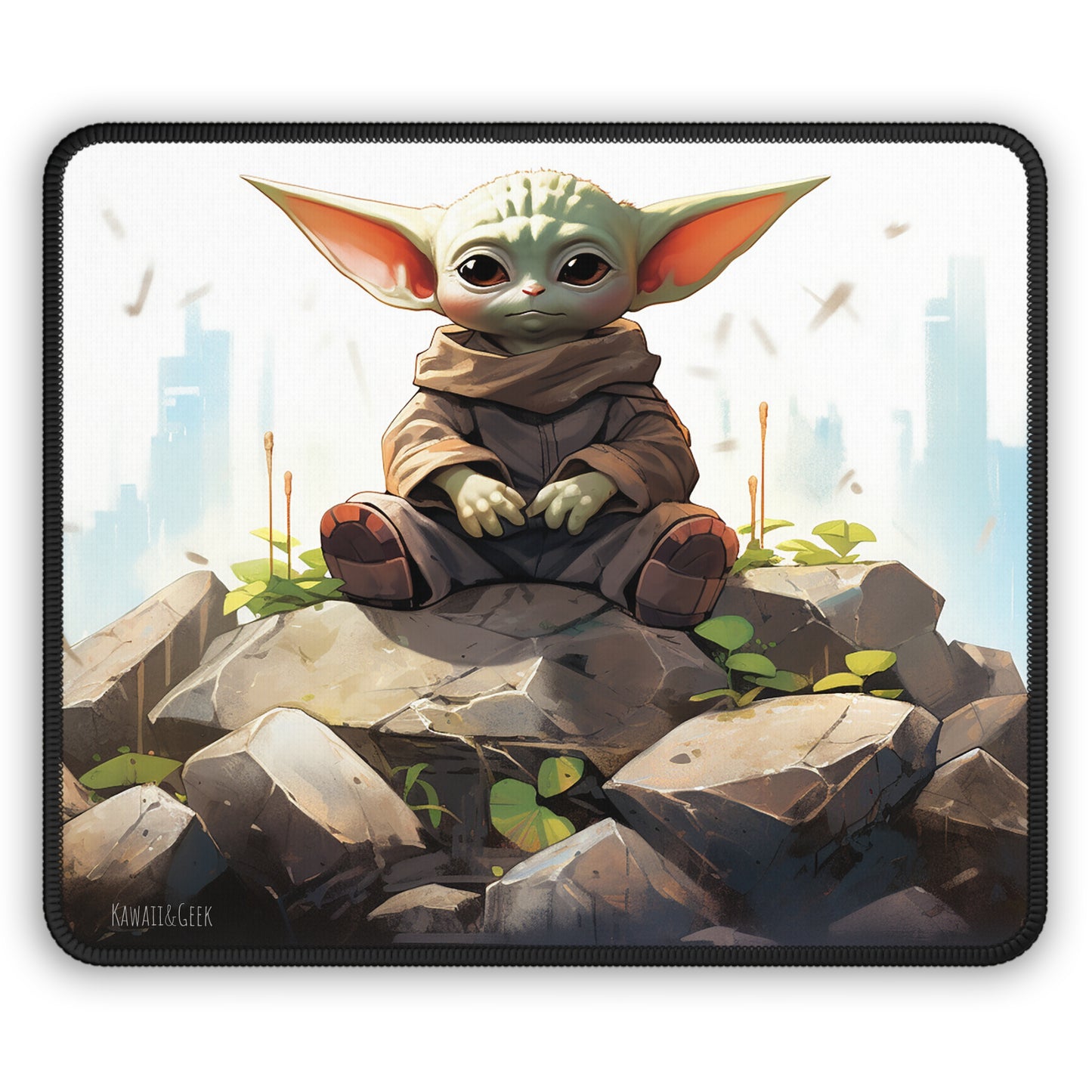 Baby Yoda Grogu Gaming Mouse Pad: Meditating on a Pile of Rocks