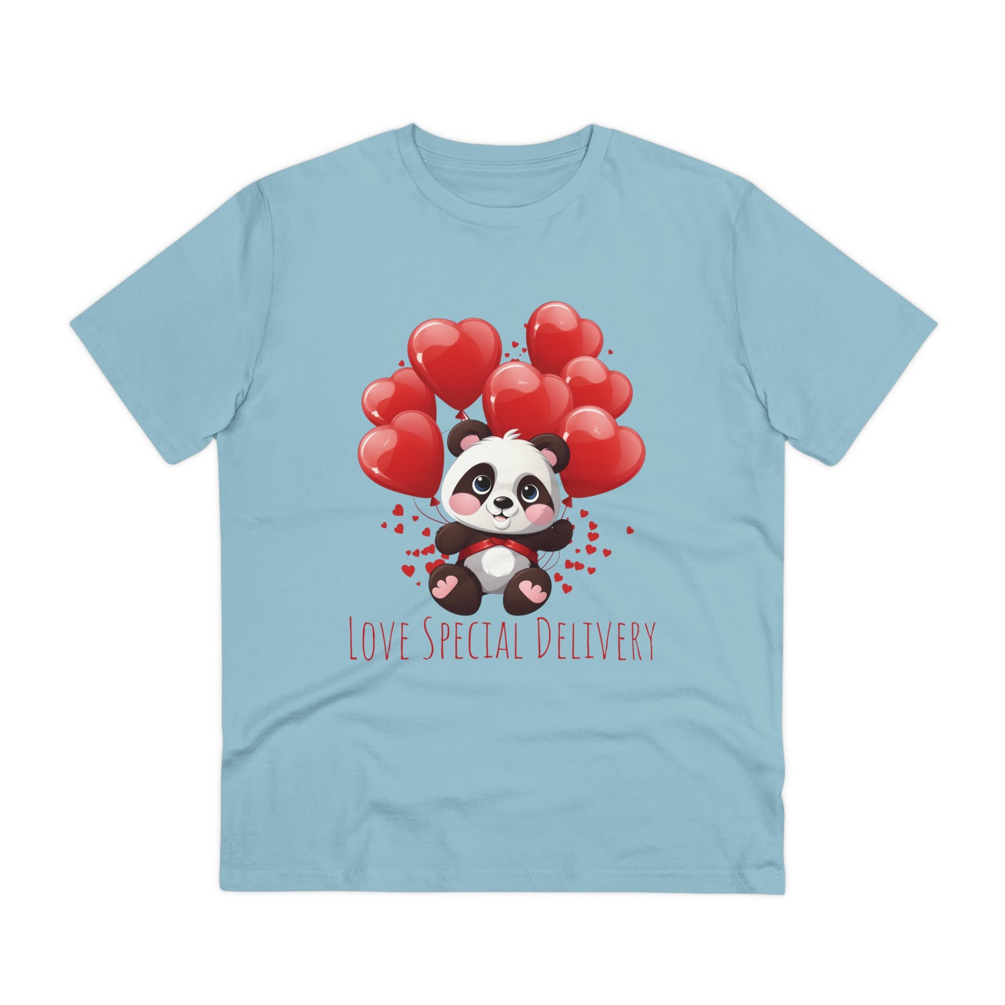 Panda Love Delivery Tee - Eco-Friendly Heart Balloon Shirt - Valentine's Day Special