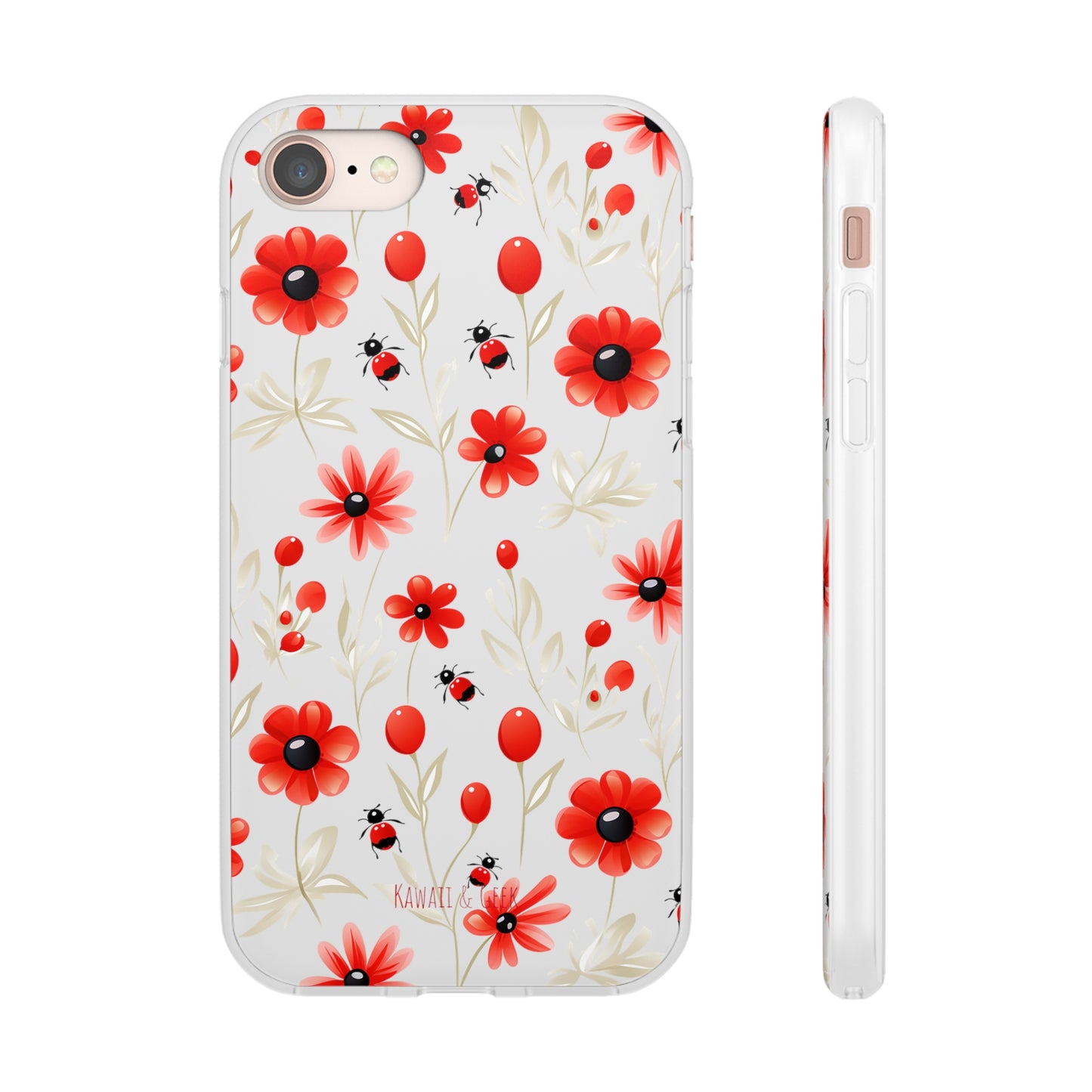 Red Flowers & Cute Bugs: Transparent Flexi Phone Case