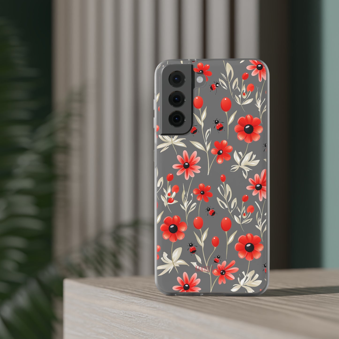 Red Flowers & Cute Bugs: Transparent Flexi Phone Case