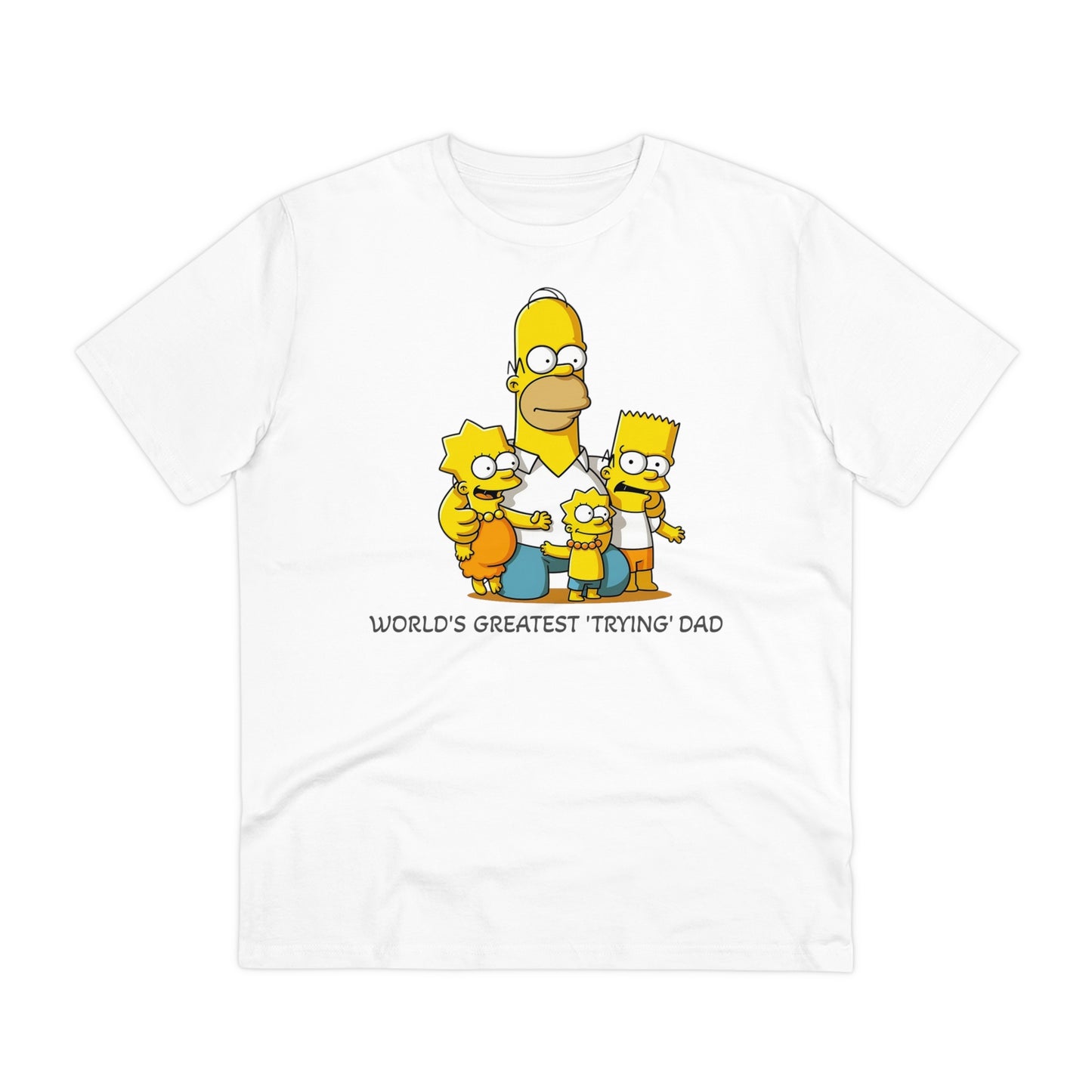 World's Greatest Trying Dad - Unisex Eco-Friendly T-Shirt - Celebrate Father's Day with Cute Homer Simpson and His Kids