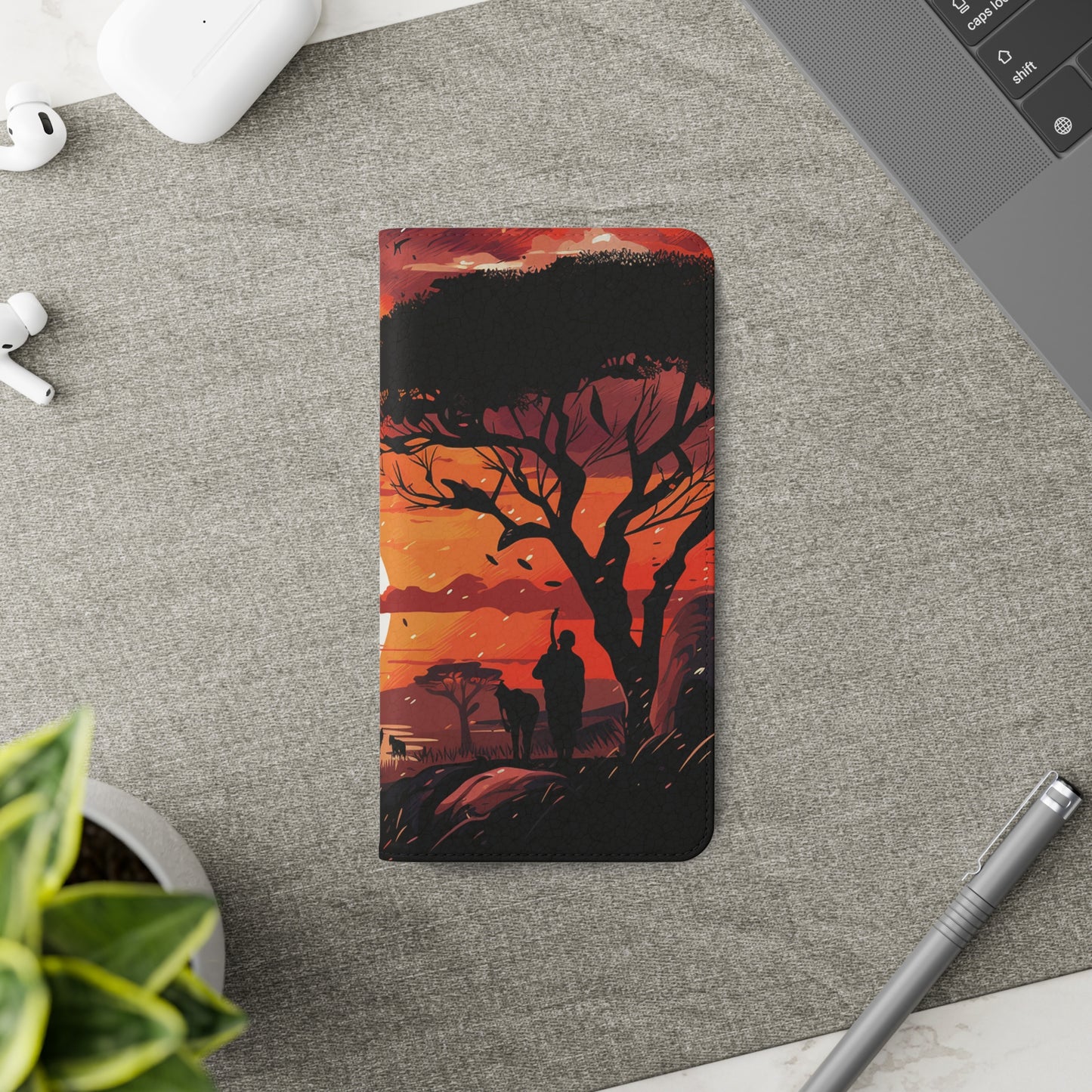 African Landscape Sunset Flip Phone Case - Capture the Serenity of the Savanna on Your Device