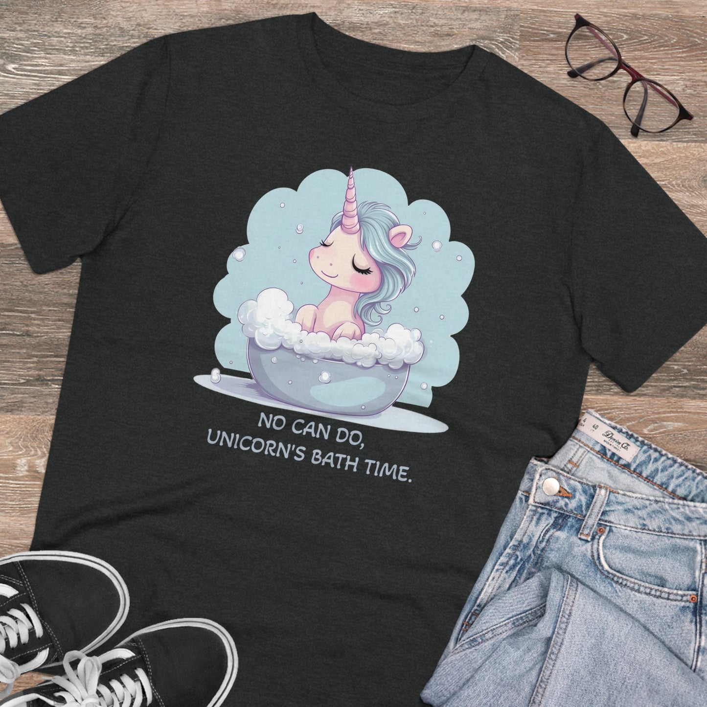 Unicorn T-shirt "No Can Do, Unicorn's Bath Time" Eco-Friendly T-Shirt - Unisex Fashion with a Playful Twist