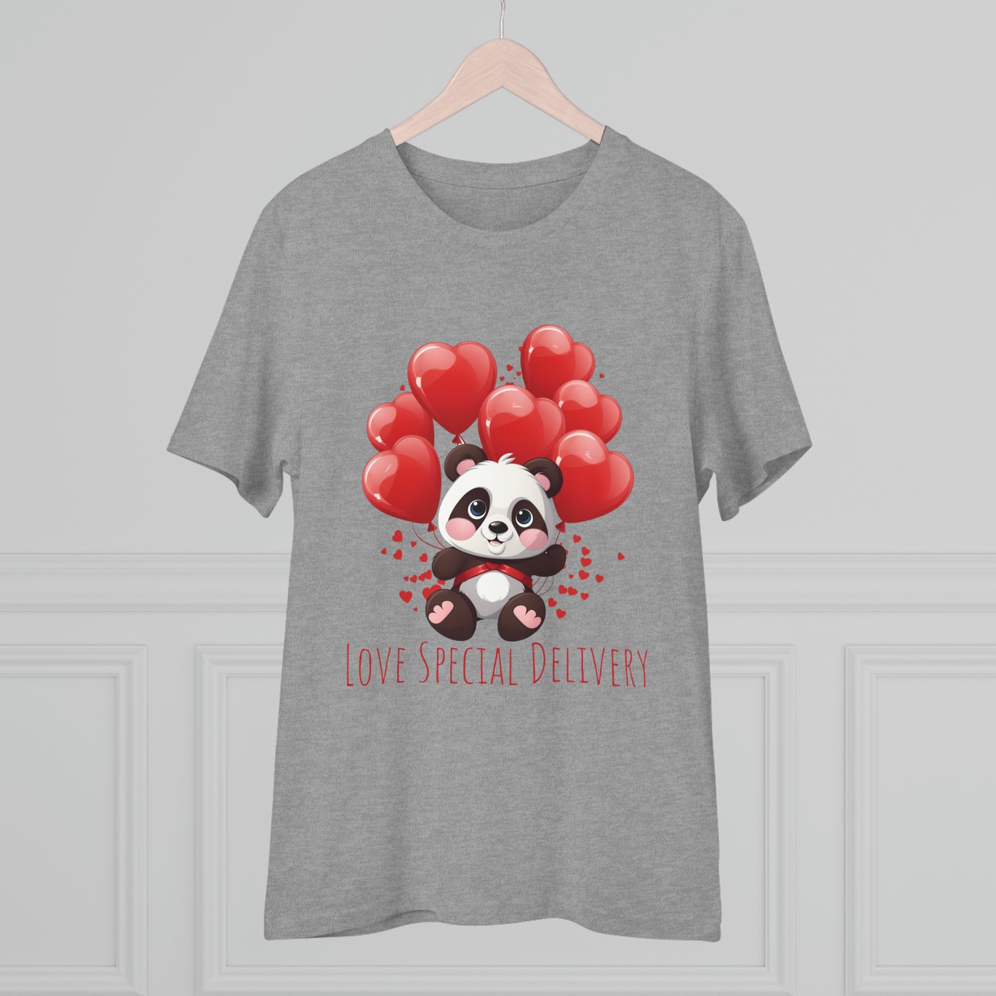 Panda Love Delivery Tee - Eco-Friendly Heart Balloon Shirt - Valentine's Day Special