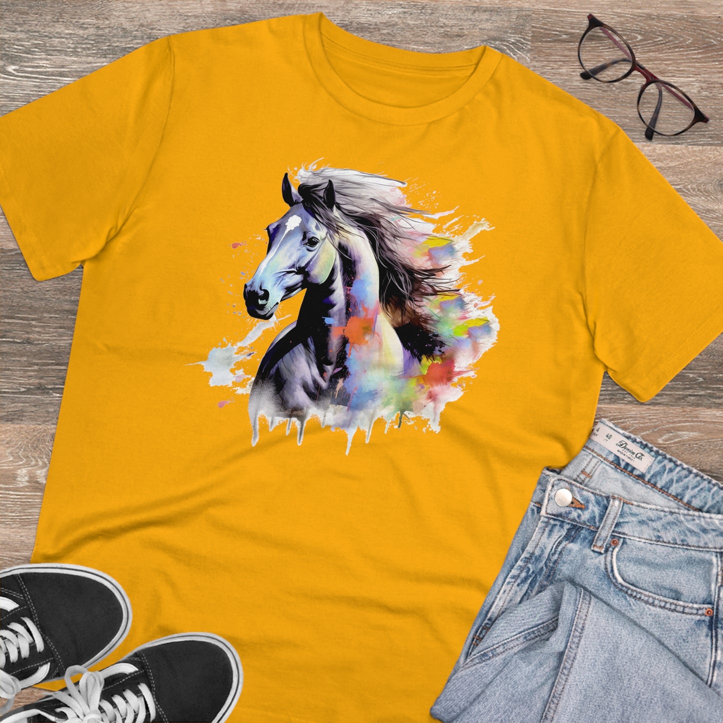 Black Horse Watercolor T-Shirt - Unisex and Eco-Friendly Fashion Statement