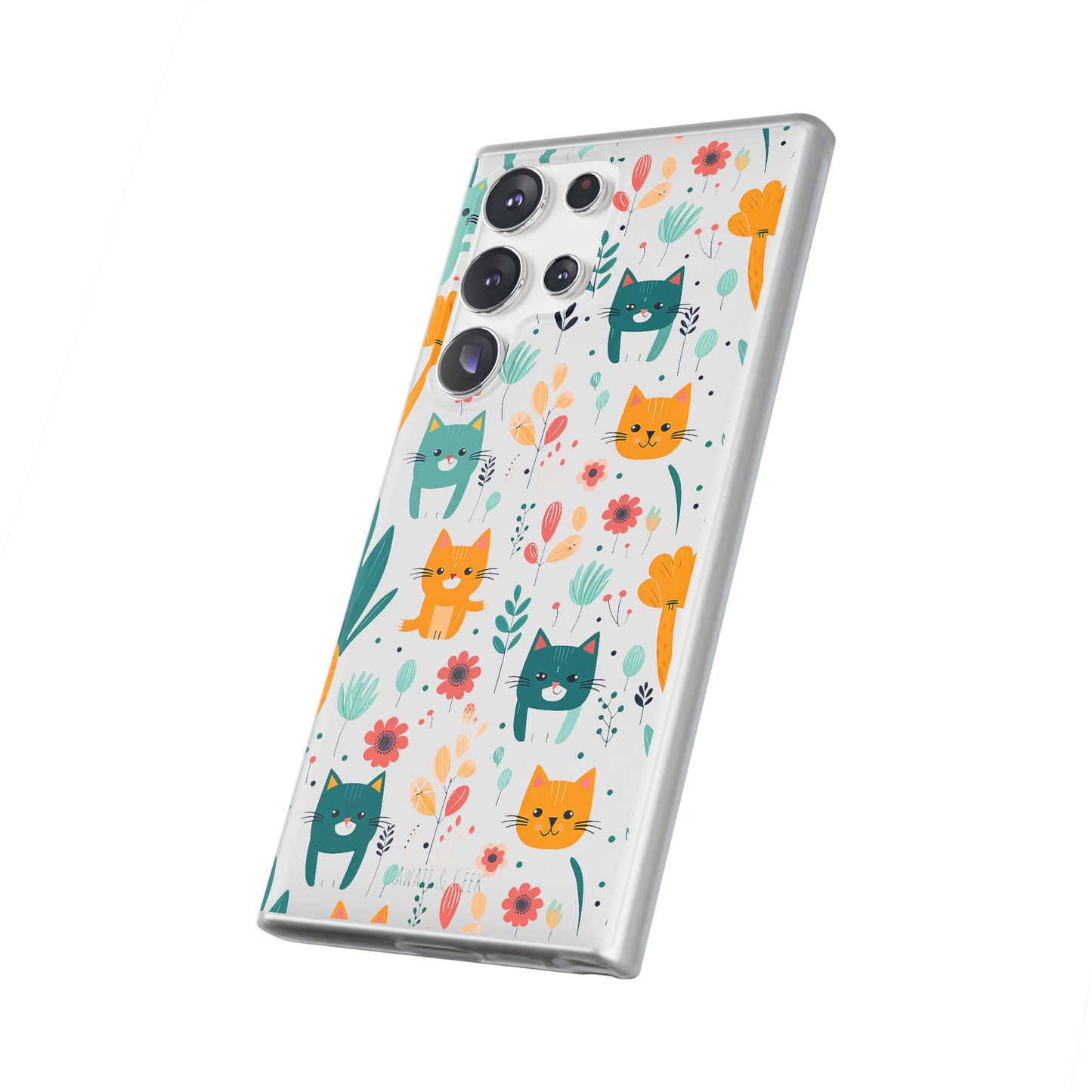 Cute Cats & Flowers Flexi and semi Transparent Phone Case