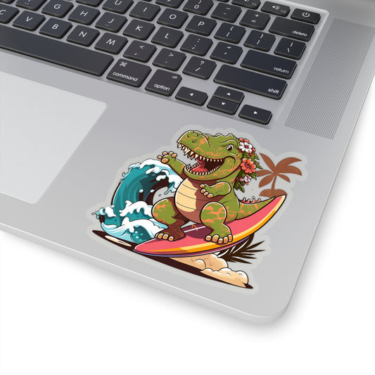 Kawaii Female T-Rex Surfing in Hawaii Sticker - Add Some Cute and Fun Style to Your Tech