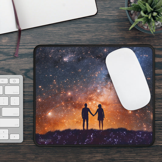 Romantic Night Sky Mouse Pad - Hand in Hand Under the Stars