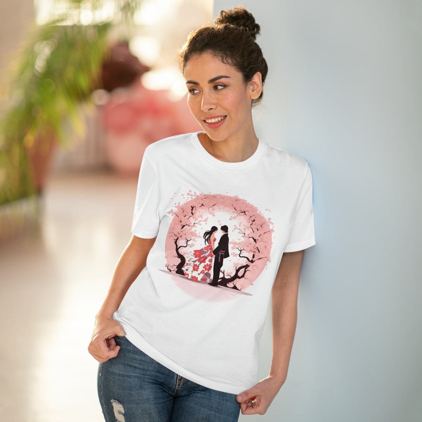 Cherry Blossom Romance T-shirt - Japanese Couple Design - Valentine's Day Special