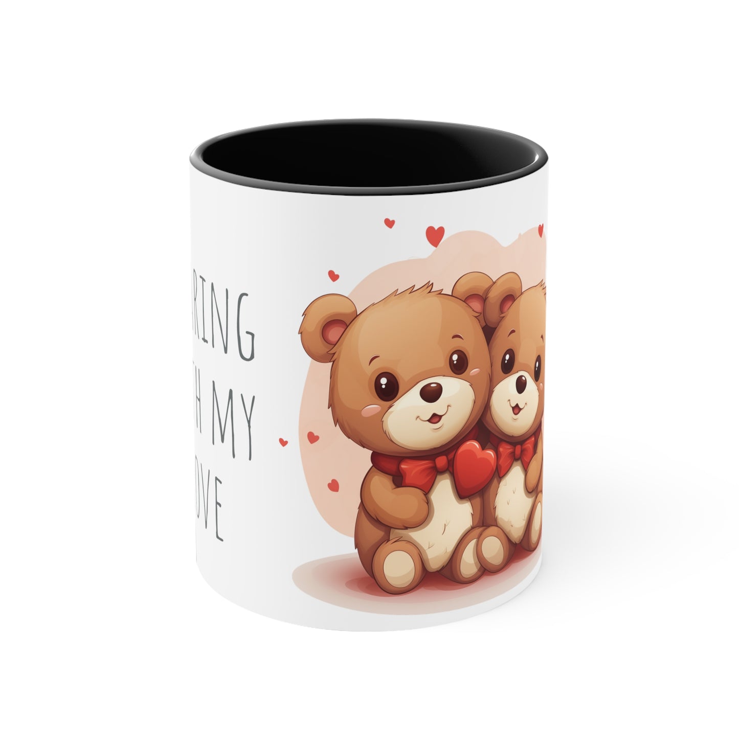 11oz Bi-Color Mug: "Sharing with my Love" cute Teddies couple - Valentine's Day