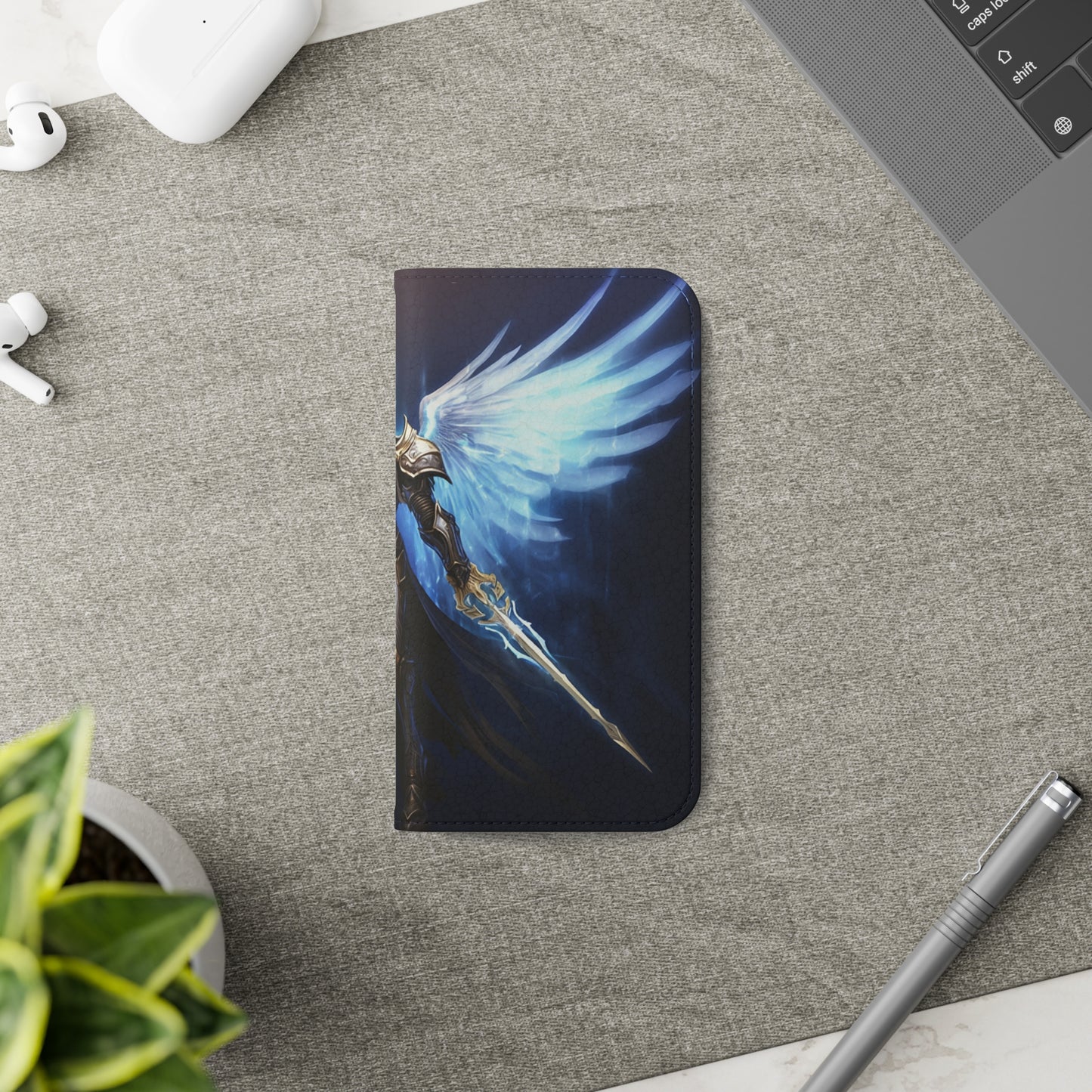 Archangel Flip Phone Case: Ethereal Wings & Sword Design