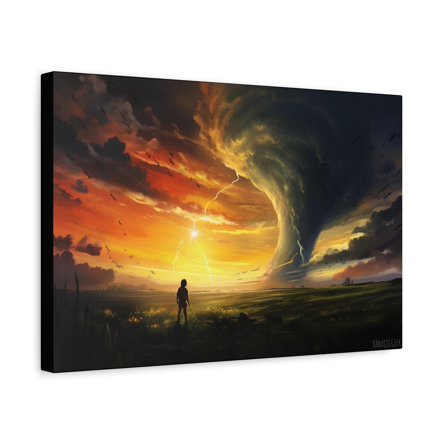 Apocalyptic Sunset canva : Kid Facing Gigantic Tornado