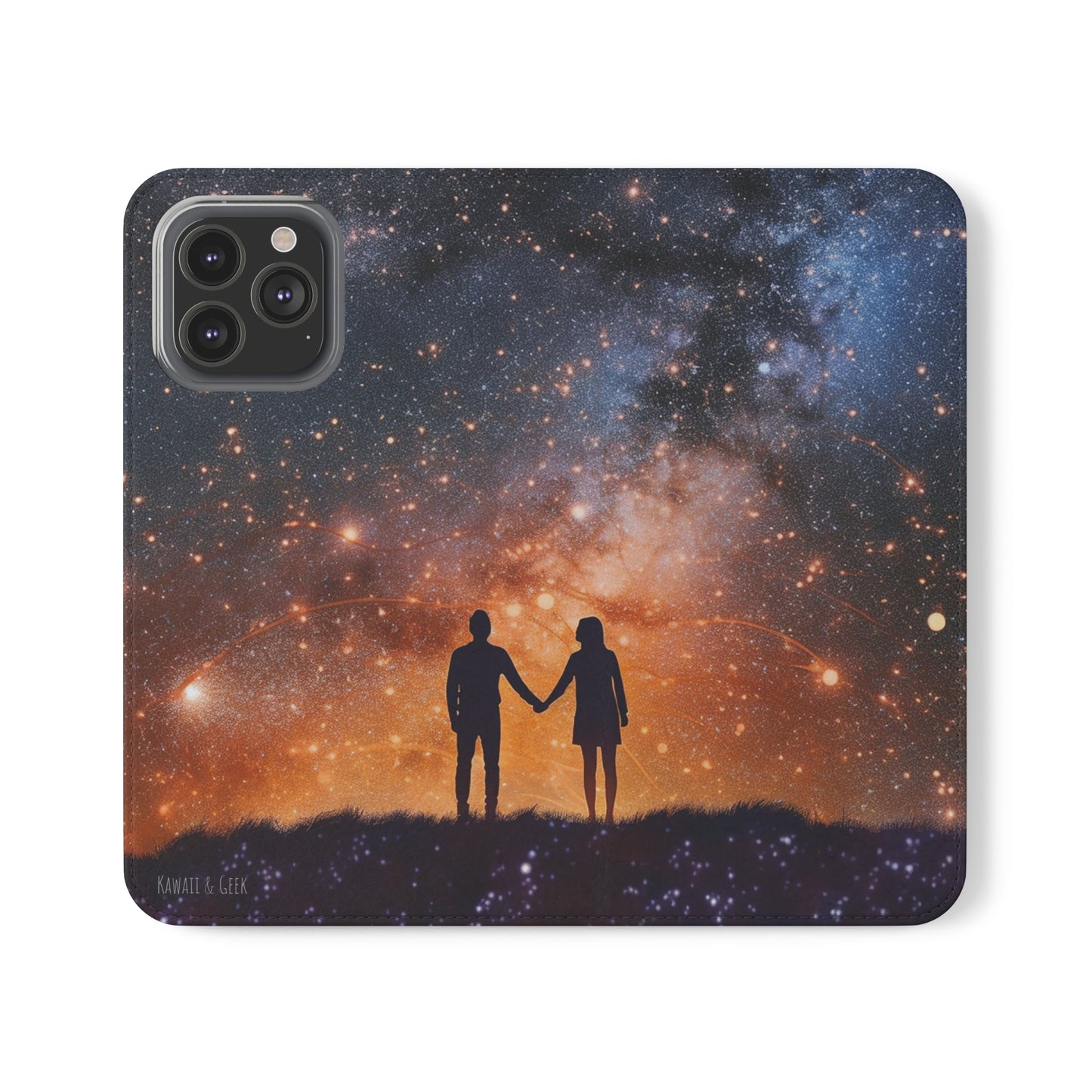 Starry Night Lovers Flip Phone Case - Embrace the Beauty of the Night Sky