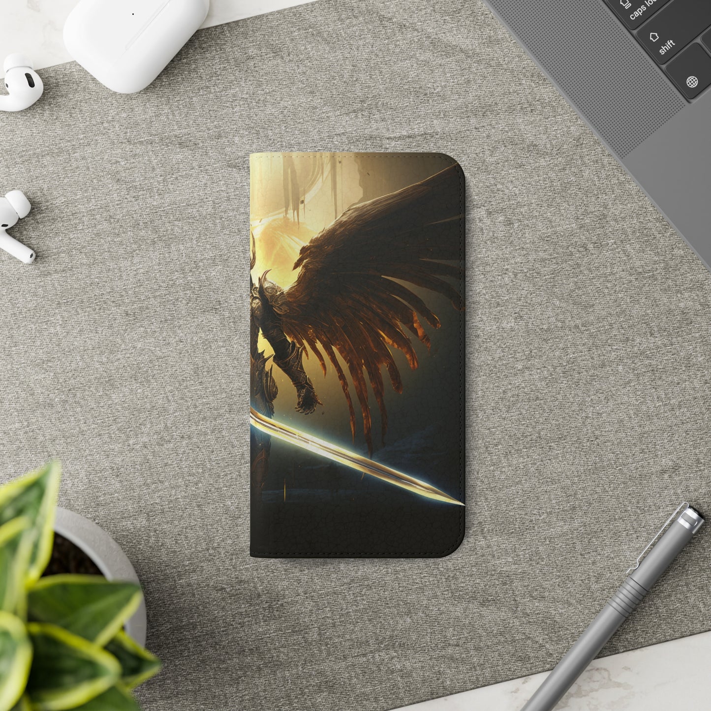 Dark Angel Flip Phone Case: Guardian with Sword