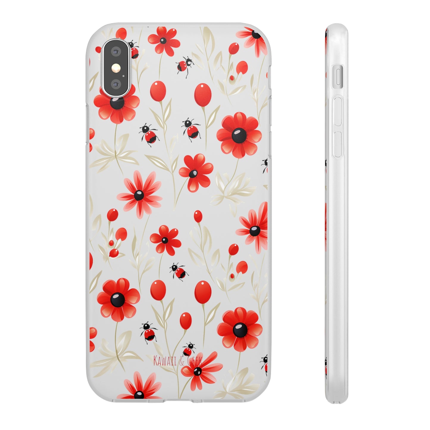 Red Flowers & Cute Bugs: Transparent Flexi Phone Case