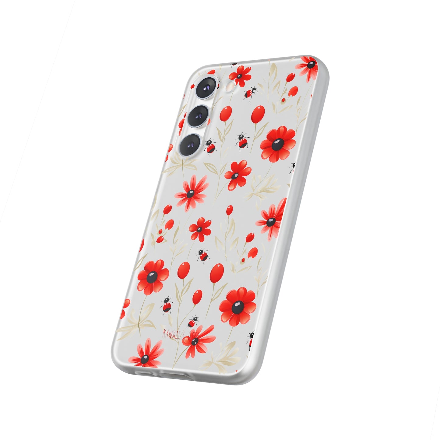 Red Flowers & Cute Bugs: Transparent Flexi Phone Case