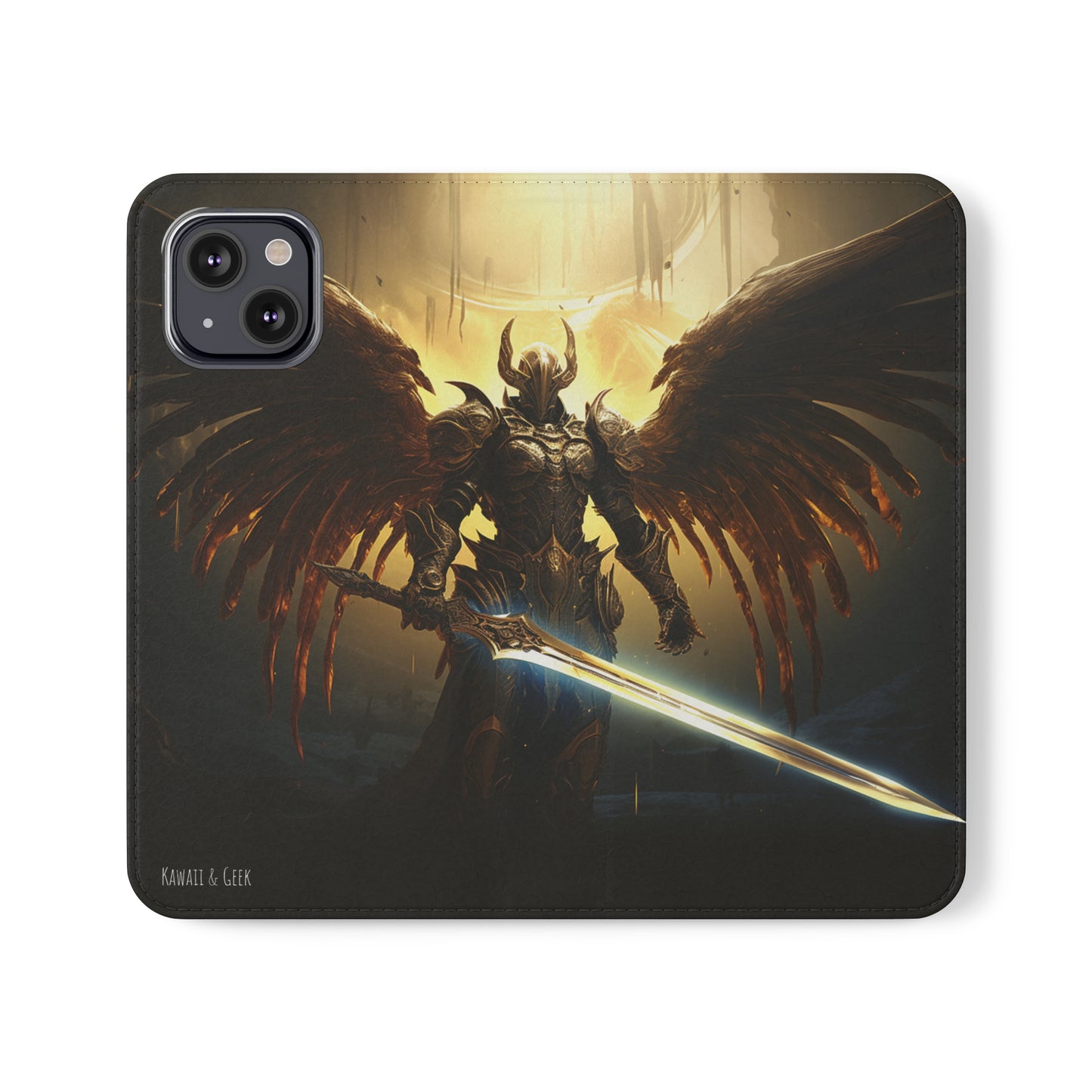 Dark Angel Flip Phone Case: Guardian with Sword