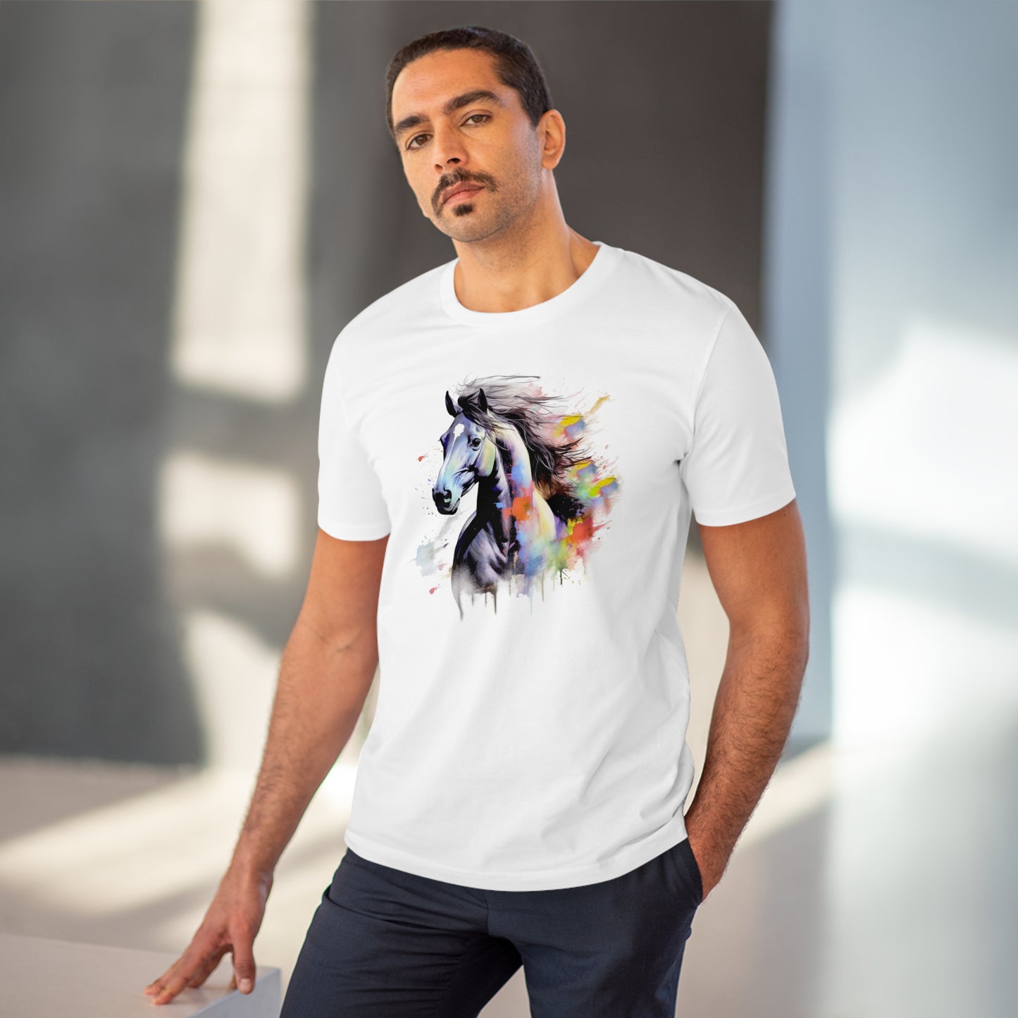 Black Horse Watercolor T-Shirt - Unisex and Eco-Friendly Fashion Statement