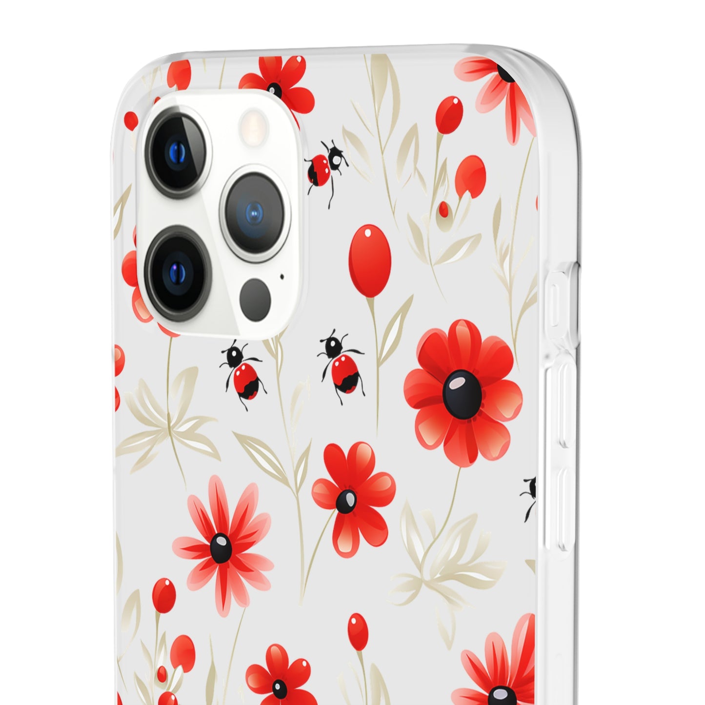 Red Flowers & Cute Bugs: Transparent Flexi Phone Case