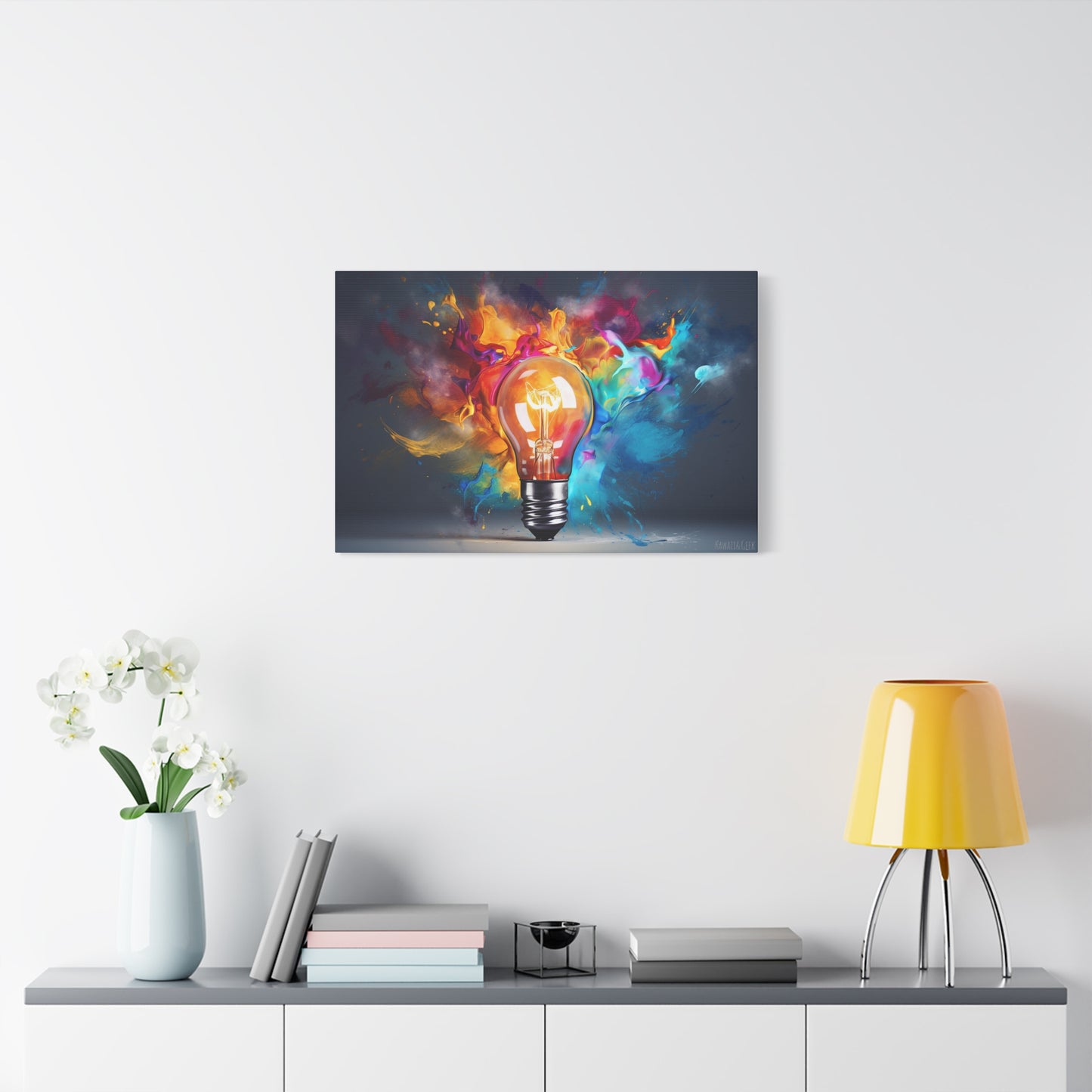 Innovative Lightbulb Explosion: Vibrant Paint Colors on Premium Cotton Canvas