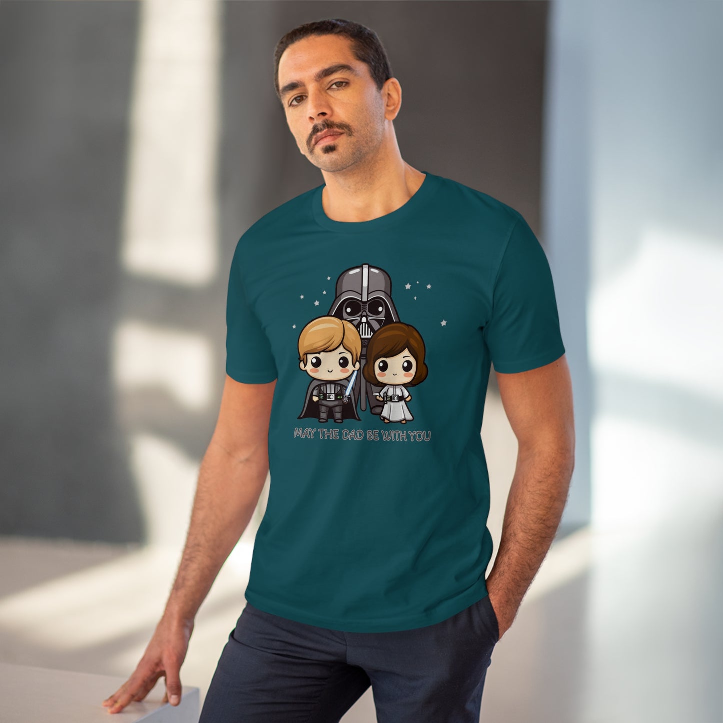 May the Dad Be with You - Unisex Eco-Friendly T-Shirt - Celebrate Father's Day with a Cute Darth Vader Design