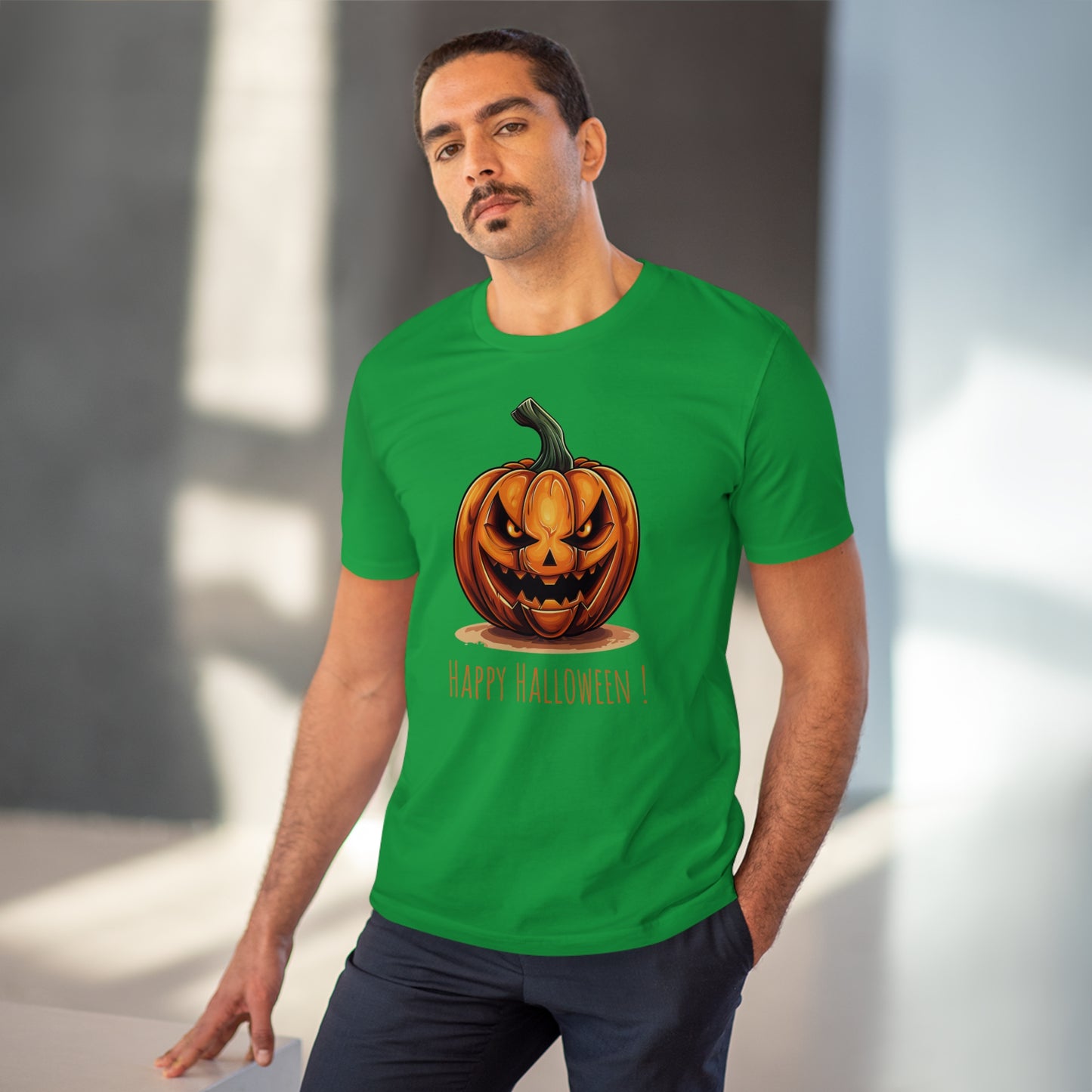 Happy Halloween Eco-Friendly Tee: Scary Pumpkin Design