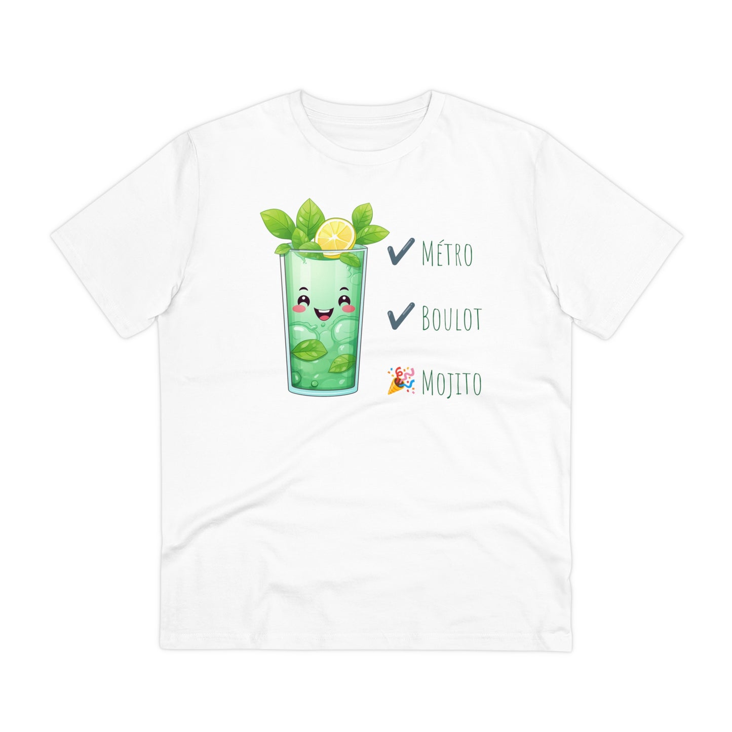 Métro, Boulot, Mojito T-Shirt - Cute Smiling Mojito Glass Design