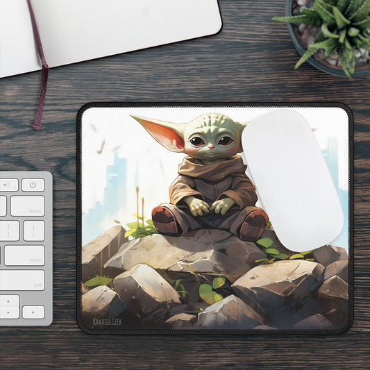 Baby Yoda Grogu Gaming Mouse Pad: Meditating on a Pile of Rocks