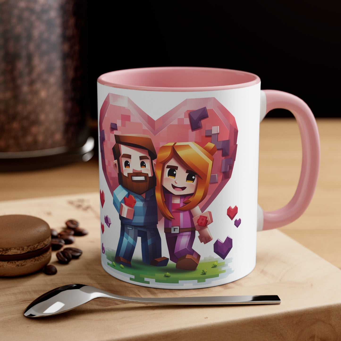 Retro Gaming Love Mug - 11oz Bicolor Pixel Heart Cup - Valentine's Day